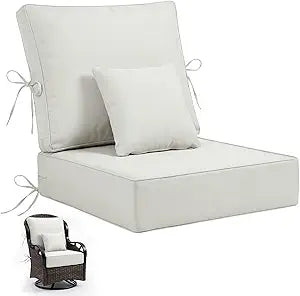 24 x 24 x 6 inch Outdoor Chair Cushions Set, Patio Chair Cushions with Removable Cover and Straps, Fade & Water Resistant Outdoor Cushions for Patio Furniture, Fit Couch, Sofa, Wicker Chair, Beige