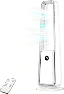 Bladeless Tower Fan, Bladeless Fan for Bedroom, 24 Speed Settings, 75┬░ Oscillating Compact Floor Fan, Powerful Airflow, 3 Modes & 12 Hour Timer, Bladeless Fan for Office, Home