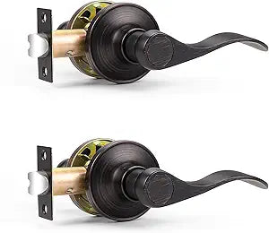 Probrico Wave Shape Passage Door Lever Oil Rubbed Bronze Keyless Handle for Hall and Closet, Interior Non-Locking Leverset Handleset Hardware, Reversible for Right and Left Handed Doors, 2 Pack