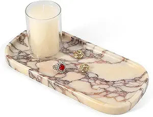Koville Luxury Calacatta Viola Marble Tray, 10"x5" Marble Vanity Tray for Bathroom Countertop Kitchen Sink, Rectangular Stone Tray for Perfume Fragrance Jewelry, Decorative Catchall Tray Organizer