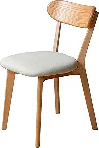 Solid Wood Dining Chair FAS-Grade Oak, Curved Backrest with Pear White Thick Upholstered Seat, Heavy Duty 400 lb Capacity, Single Dining Chair for Breakfast Nook, Kitchen, Home Office & Dining Room