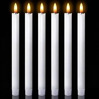 Wondise White Flameless Taper Candles with Timer, 6 Pack Battery Operated LED Flickering Real Wax Candle for Christmas Thanksgiving Wedding Decorations
