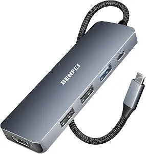 BENFEI USB C Hub 5-in-1 with 4K HDMI(Certified), 100W Power Delivery, 3 USB-A, Silicone Cable, Aluminum Case Compatible with MacBook Pro/Air, iPad Pro, iMac, iPhone 15 Pro/Pro Max, XPS, Thinkpad