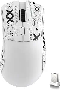 ATTACK SHARK R1 Wireless Gaming Mouse,Tri-Mode Connection (2.4G/Wired/BT5.2),55g Lightweight,18K DPI Optical Sensor,HUYU 20 Million Key Life,Ergonomic Design,for PC/Laptop/Win/Mac(White+Sticker)