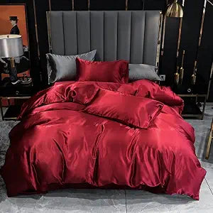 Wine Silky Bedding Set Queen Adults Zipper
