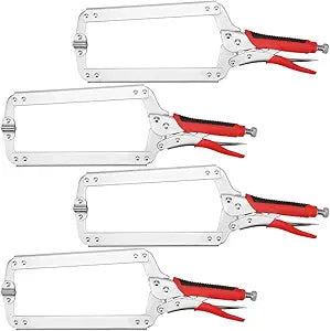 PINGEUI 4 PCS 18 Inch C Clamp Locking Pliers, Heavy Duty C Clamps with Swivel Pads and Rubber Handle Sleeve, Adjustable Welding Woodworking Tools, 7 Inch Max Jaw Opening