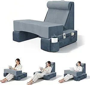 COZEER 3in1 Reading Pillow for Bed with Adjustable Independent Lumbar Support & Headrest, Wedge Pillow Set for After Surgery with Sponge Lap Desk, Detachable Armrest Design for Home Office (Upgrad)