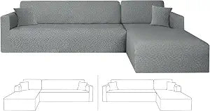 ZNSAYOTX 2026 Stretch Sectional Couch Covers Stylish Irregular Slipcovers with Elastic Bottom for L Shape Sectional Sofa, 2 Pcs Pet Friendly Protector (3 Seat Sofa + 3 Seat Chaise, Light Grey)