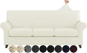 ZNSAYOTX 4 Piece Sofa Covers for Living Room Anti Slip Stretch Couch Covers for 3 Cushion Couch Pets Dogs Sofa Slipcover Machine Washable Furniture Protector (Light Beige, Sofa)