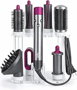 Dyson Airwrap Holder, Dyson Airwrap Organizer with 8 Slots, Clear Acrylic Stand for Shark Hair Dryer Holder, Wall-Mounted or Freestanding with Silicone Pads Bathroom Vanity Table