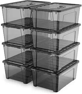 8 Pack Black Clear Plastic Storage Bins with Lids/Handle, Stackable Small Latching Storage Boxs for Organization 5 Quart
