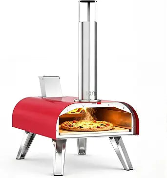 BIG HORN 12" Multi-Fuel Outdoor Pizza Oven Reach up to 1110 3-in-1 Wood,Gas &Electric Compatible (Burners Sold Separately),Pellet Pizza Oven Portable Pizza Maker for Backyard, Camping&Tailgating,Red