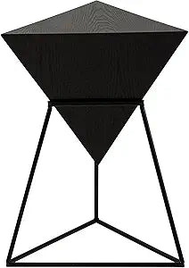 COZAYH Geometric End Table, Modern Side Table with Wooden Top and Metal Base Design, Unique Pyramid Plant Stand for Home and Living Room, Black