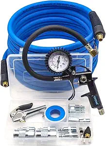 YOTOO Air Compressor Accessories Kit, Heavy Duty 20-Piece 1/4" NPT Air Accessory Tool Kit, 25 ft Hybrid Air Compressor Hose Kit with 100 PSI Tire Inflator Gauge, Blow Gun and Air Hose Fittings