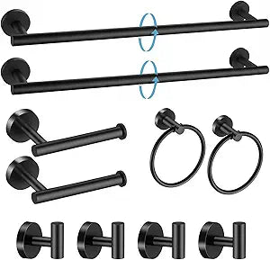 Matte Black Bathroom Hardware Set 10 Pieces - 27.5 Inch Towel Bar, Toilet Paper Holder, Towel Ring, Robe Hooks, Stainless Steel Bathroom Accessories for Home Renovation, Hotel Organization