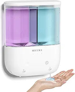 Secura Brands Touchless Wall Mounted Dual Automatic Soap Dispenser 2 x 17 fl oz. Chambers Rechargeable Liquid Soap Dispenser Prefect for Bathroom & Kitchen (White)