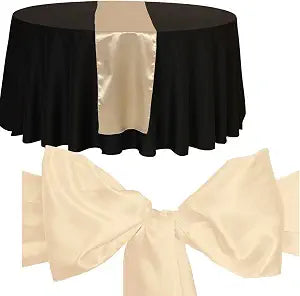 Combo-Champagne Satin 1 TR & 5 Bow Combo-Champagne Satin 1 Table Runner & 5 Bow Sashes Combo of Tablerunner & Chair Bow Sash for Wedding, Champagne