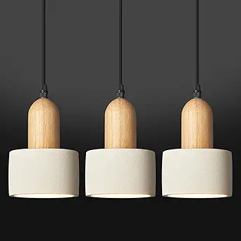 Modern Cement Pendant Lights White Chandelier Wooden Ceiling Lights for Bedroom Dining Room Living Room Kitchen Island bar3 Pack
