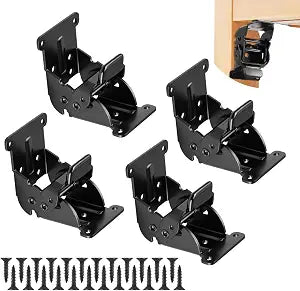4 Pack Folding Brackets, Heavy-Duty Self-Locking Hinges with Screws, Foldable Lock Extension Support Brackets for Table Legs, Bed Legs, Workbenches Black