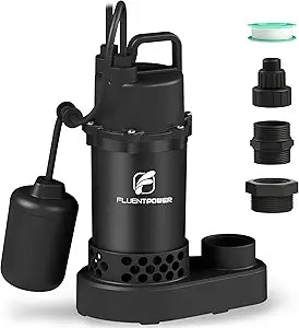FLUENTPOWER Submersible Sump Pump 3/4HP 3500GPH, Automatic Integrated Float Switch, Portable Electric Cast Aluminum Sump/Sewage Pump for Basement Pool Garden Pond Basin, Black