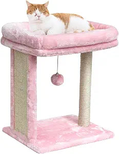 SYANDLVY Small Cat Tree for Indoor Cats, Scratching Board with Perch & Scratching Post, Kittens Scratcher with 2 Dangling Balls, Pink