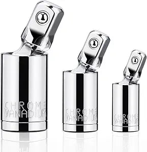 3PCS Universal Joint Socket Set, 1/4 3/8 1/2 Drive Swivel Socket Adapter Set, Premium Chrome Vanadium Steel Universal Joint Socket Adapter Suitable for Narrow Spaces- Tiosamd