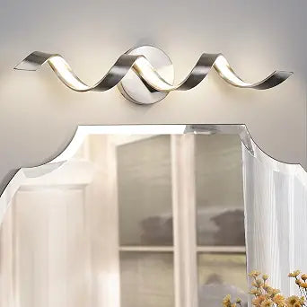 LED Modern Bathroom Vanity Light Fixtures, 24 inch Brushed Nickel Wall Lamp Bedroom 4000K, Spiral Design Wall Sconce for Mirror, Living Room, Bedroom, Hallway 15W