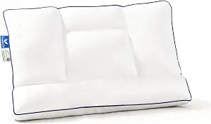 Goose Down Pillows for Sleeping Cervical Neck Pain Relief Soft Cotton Cover Ergonomic Multifunctional Partition Side Back Stomach Sleepers Thin Flat Bed Pillow (1, 16.5x26 Inch)