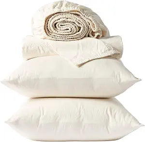 Coyuchi Classic Organic Sateen Sheet Set - 100% GOTS Certified Organic Cotton 4-Piece Bedding Set - Silky Soft Sateen Weave - Queen - Undyed