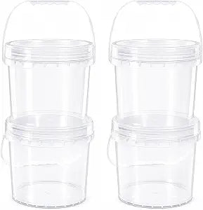 4 Pack 1 Gallon Food Grade Plastic Buckets with Screw Lids & Handle, Reusable Storage Containers for Snacks, Salad, Sauce - Clear Freezer Safe Bucket Set
