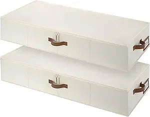 StorageWorks Underbed Storage Containers with Lids, 2-Pack 7" XL Under Bed Organizers for Clothes, Bedding and Sweaters, 73L Low Profile Fabric Storage Bins, Foldable Space Saving, Beige