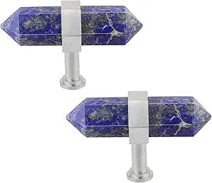 Rockcloud Pack of 2 Crystal Point Stone Drawer Knobs with Screws Silver Tone Cabinet Knob Cupboard Pull Handle Home Decoration, Lapis Lazuli