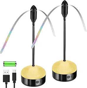 GUSTYLE 2 Pack Fly Fans for Tables with LED Light, Rechargeable Food Table Fan with Soft Holographic Blades for Picnic, Party, Home, Restaurant and BBQ