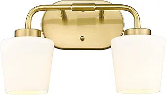 Brushed Gold Bathroom Vanity Light, Farmhouse Brass Sconces Wall Lighting with Milk White Glass, Champagne Bronze Light Fixture Over Mirror, AD-22004-2W-GD