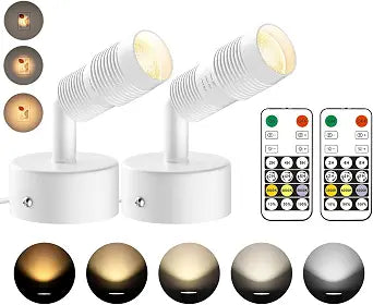 Muti-Color Zoomable LED Spot Lights Indoor with Timer, White 2 Pack