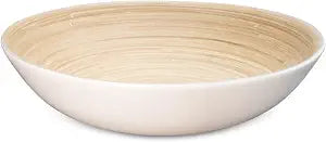 LEXA 14" Handmade Bamboo Salad Bowl 130 oz Large Wooden Fruit Bowl for Kitchen Counter, White