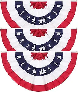 3x6 Ft American Pleated Fan Flag (Set of 3) USA Patriotic Half Fan Bunting for Memorial Day & 4th of July Decorations Outdoor, 250th Anniversary USA Flag, Patriotic Decorations for Home Garden