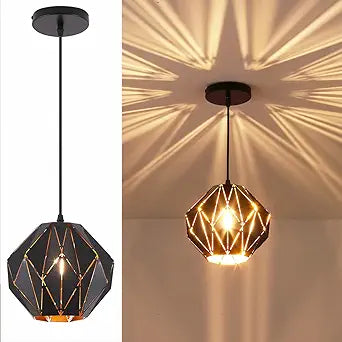 baunoisk Pendant Light Industrial Vintage Pendant Lamp Retro Farmhouse Ceiling Hanging Light Fixture Black Metal Creative Geometric Diamond Shade Pendant Lighting for Kitchen Island