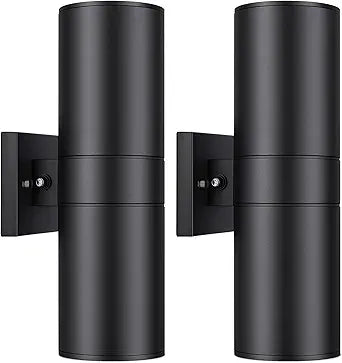 14 Modern Outdoor Wall Light with Dusk to Dawn Sensor, Exterior Light Fixture Wall Mount Waterproof Anti-Rust Cylinder, Up and Down 2 Lights Black Sconces for Porch House Outside Entryway, 2-Pack