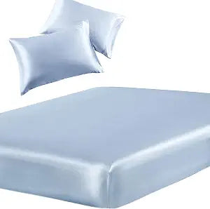 SiinvdaBZX 3-Piece Set Satin Twin XL Fitted Sheet & 2 Pillowcase, Baby Blue