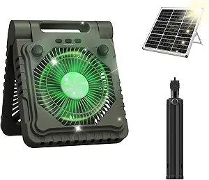 Triple-Power Solar Camping Fan 10000mAh Portable Fan/LED Lantern, 3-Speed Settings with Solar Charging & Timer & Bracket - Compact Cooling for Outdoor/Tent/Workspaces (Green)