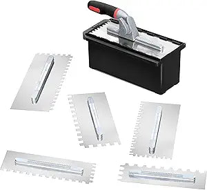 Switchable Notch Trowel Set 8-Piece Kit - Time-Saving No-Swap System, Professional Stainless Steel Tile Tools Ergonomic Grip, for Floor & Wall Tile, Cement, Concrete, Masonry Work
