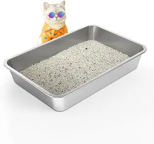 WENBOKMIN Stainless Steel Cat Litter Box, 4in Shallow Litter Box for Senior Cats and Kittens, Large Metal Litter Pan Nonstick Odor Control Anti-Corrosion