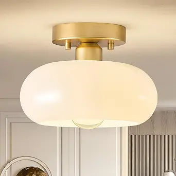 Mid-Century Modern Gold Semi Flush Mount Ceiling Light 8.66 Inch