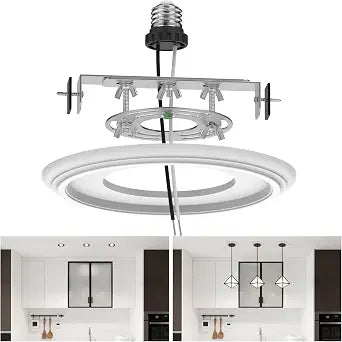 Recessed to Pendant Light Converter Kit - 6 Inch Can Light Conversion, Includes E26 Socket, Mounting Bracket, Round Ceiling Plate & 3D White Cover