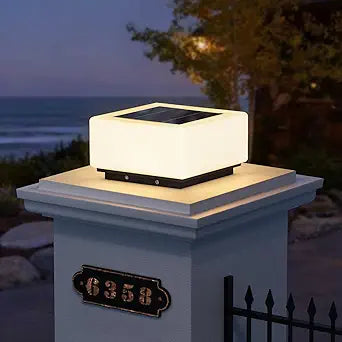 MVBT Solar Post Lights, 9.8" Pillar Light Outdoor, IP54 Waterproof Column Lights, 3000K LED E26 Bulb Modern Column Lamp Outside, Dusk to Dawn Pillar Lighting for Patio Garden Yard Gate Deck Backyard