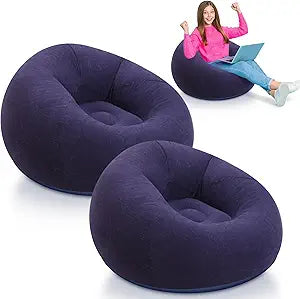 Lunmon 2 Pcs Small Bean Bag Chair Inflatable Chair Blow up Games Sofa Foldable Flocking Inflatable Lazy Sofa Portable Blow up Lounger for Living Room Bedroom (Blue)