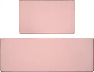 Lyeasw Pink Kitchen Mats 2 Pcs, Non-Slip Kitchen Rug Waterproof PVC Mat Set, Pink Kitchen Accessories Cushioned Anti Fatigue Kitchen Mats for Floor, Sink, 17"x29"+ 17"x47"
