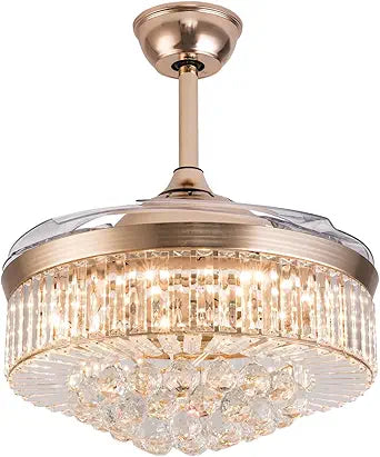 42Inch Ceiling Fan with Lights and Control, Invisible Retractable Ceiling Fan with Lights 6 Speeds Changes Chandelier Fan Modern Ceiling Fan Light, Indoor Ceiling Lighting Fixture