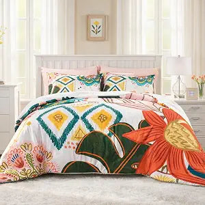 Tyrot Boho Floral King Comforter Set - 3 Piece Farmhouse Botanical Bedding Comforter Sets for All Season Soft Lightweight Mid Century Modern Bed Set, (1 Reversible Comforter and 2 Pillow Shams